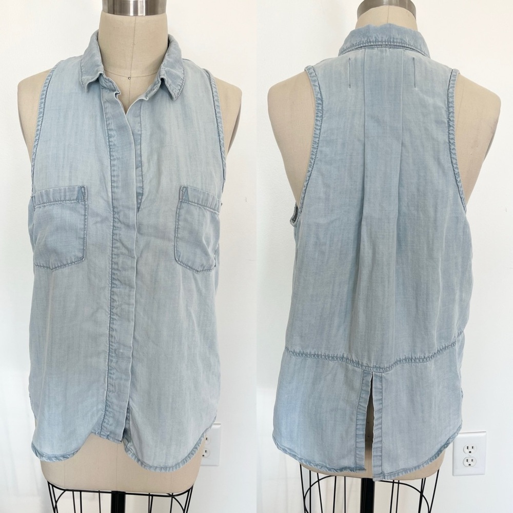 Bella Dahl Chambray Split Back Sleeveless Top